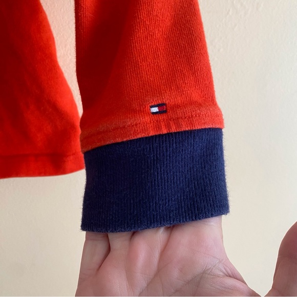 Tommy Hilfiger Long Sleeve Polo Shirt Boys Medium Red Blue Logo Preppy Retro - Picture 7 of 12